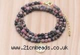 GMN7519 4mm faceted round tiny rhodonite beaded necklace with letter charm