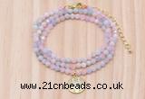 GMN7557 4mm faceted round tiny morganite beaded necklace with letter charm