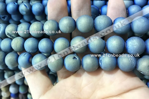 CAA1357 15.5 inches 14mm round matte plated druzy agate beads