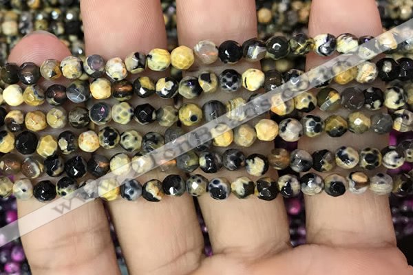 CAA2825 15 inches 4mm faceted round fire crackle agate beads wholesale