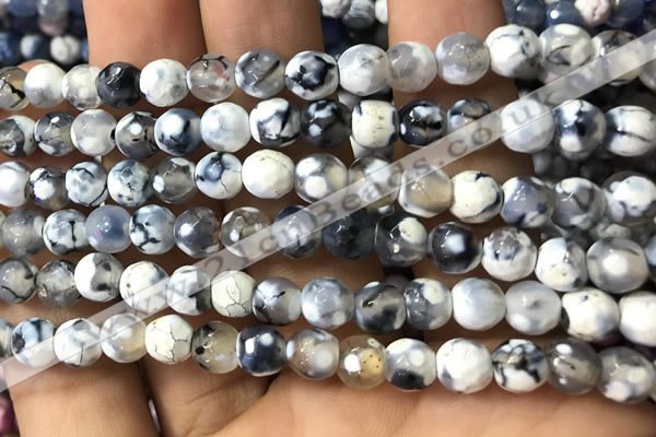 CAA2915 15 inches 6mm faceted round fire crackle agate beads wholesale