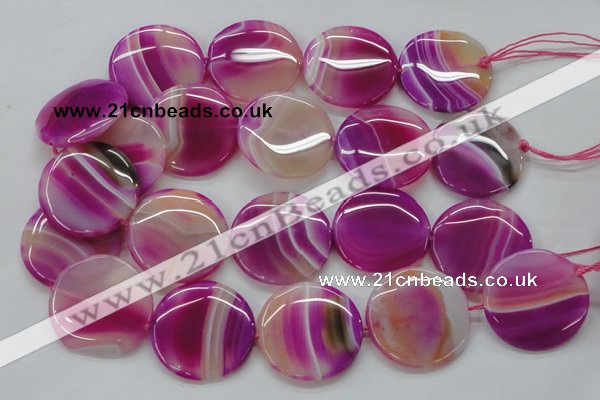 CAA311 15.5 inches 34mm flat round fuchsia line agate beads