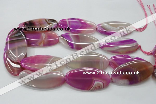 CAA313 15.5 inches 30*60mm oval fuchsia line agate beads