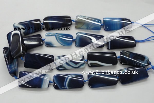 CAA345 15.5 inches 20*45mm twisted rectangle blue line agate beads