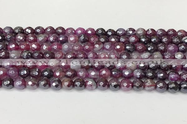 CAA5600 15 inches 6mm faceted round AB-color banded agate beads