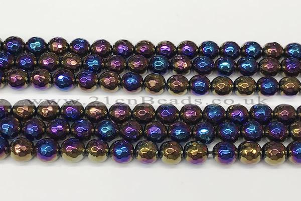 CAA5681 15 inches 8mm faceted round AB-color black agate beads