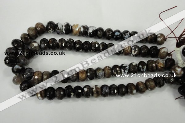 CAA732 10*14mm faceted rondelle fire crackle agate beads