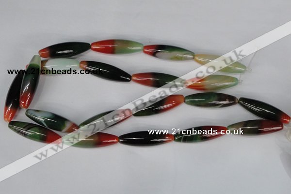 CAG1017 15.5 inches 12*40mm rice rainbow agate beads