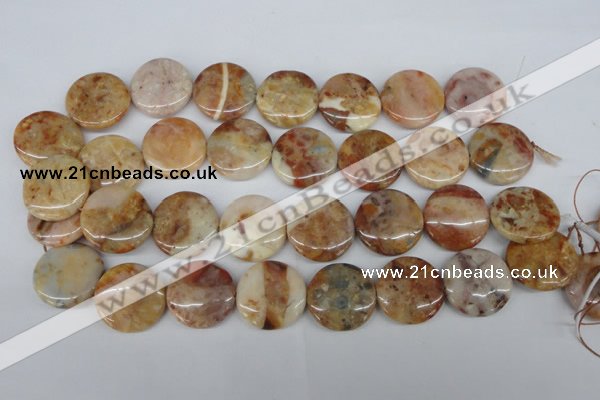 CAG1091 15.5 inches 25mm flat round Morocco agate beads wholesale