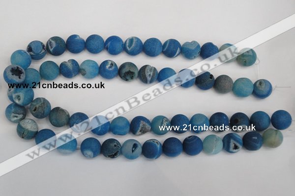 CAG1856 15.5 inches 14mm round matte druzy agate beads whholesale