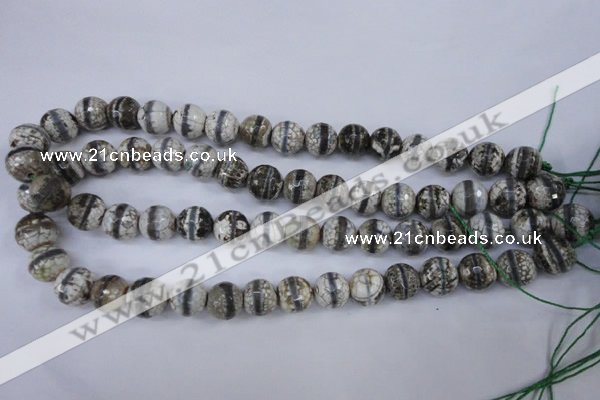 CAG4725 15 inches 12mm faceted round tibetan agate beads wholesale