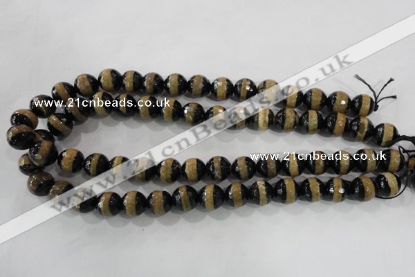 CAG5152 15 inches 12mm faceted round tibetan agate beads wholesale