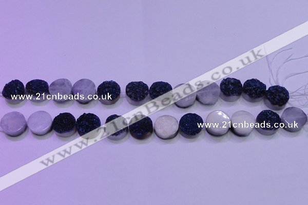 CAG8356 7.5 inches 14mm coin blue plated druzy agate beads