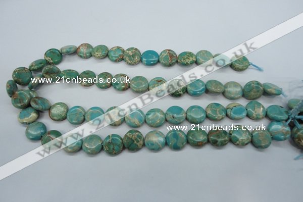 CAT84 15.5 inches 14mm flat round dyed natural aqua terra jasper beads