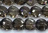 CCB1325 15 inches 6mm faceted coin smoky quartz beads