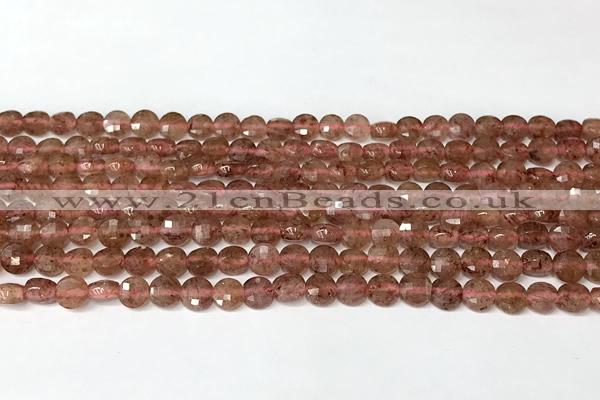 CCB1410 15 inches 6mm faceted coin strawberry quartz beads