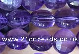 CCB600 15.5 inches 6mm faceted coin natural amethyst gemstone beads