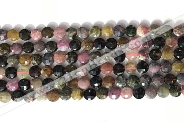 CCB770 15.5 inches 8mm faceted coin tourmaline gemstone beads