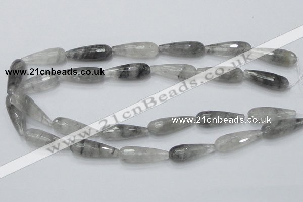 CCQ109 15.5 inches 10*30mm faceted teardrop cloudy quartz beads