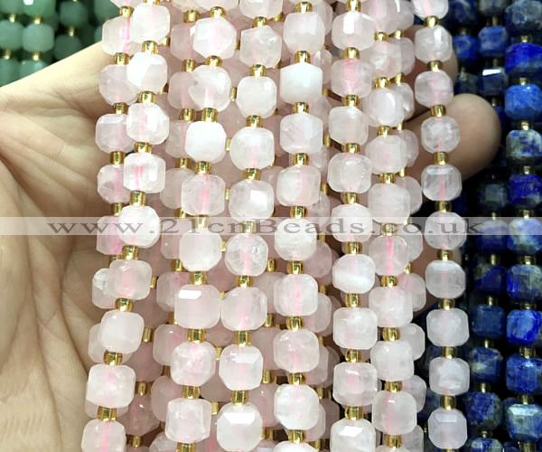 CCU1351 15 inches 6mm - 7mm faceted cube rose quartz beads