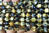 CCU1367 15 inches 6mm - 7mm faceted cube golden & blue tiger eye beads