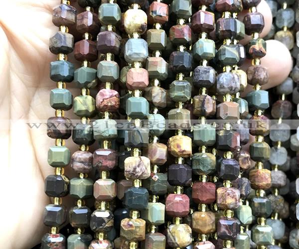 CCU1375 15 inches 6mm - 7mm faceted cube picasso jasper beads