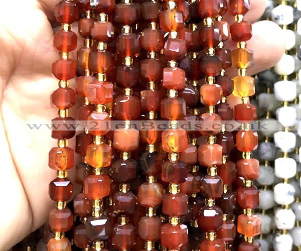 CCU1389 15 inches 6mm - 7mm faceted cube red agate beads