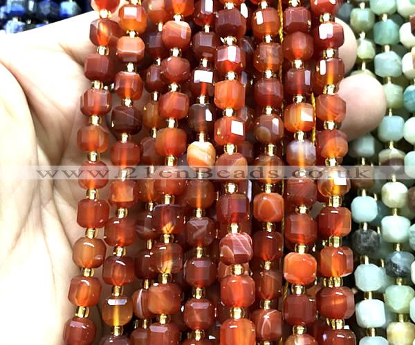 CCU1391 15 inches 6mm - 7mm faceted cube red banded agate beads