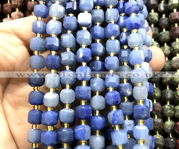 CCU1421 15 inches 6mm - 7mm faceted cube blue aventurine jade beads