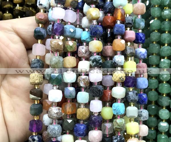 CCU1433 15 inches 6mm - 7mm faceted cube colorful gemstone beads