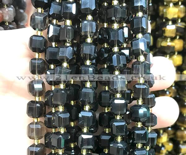 CCU1457 15 inches 8mm - 9mm faceted cube smoky quartz beads