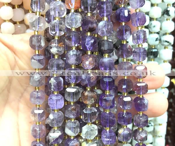 CCU1462 15 inches 8mm - 9mm faceted cube purple phantom quartz beads