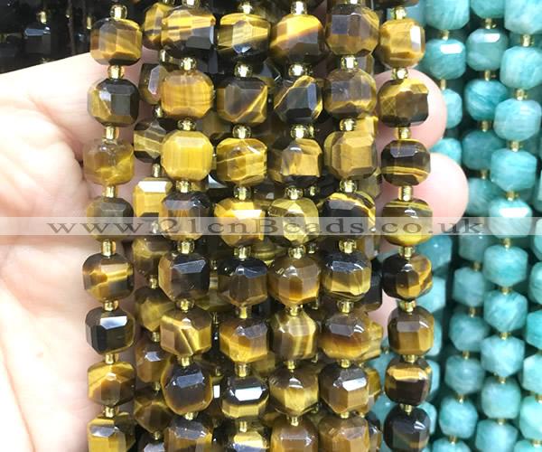 CCU1467 15 inches 8mm - 9mm faceted cube grade A yellow tiger eye beads