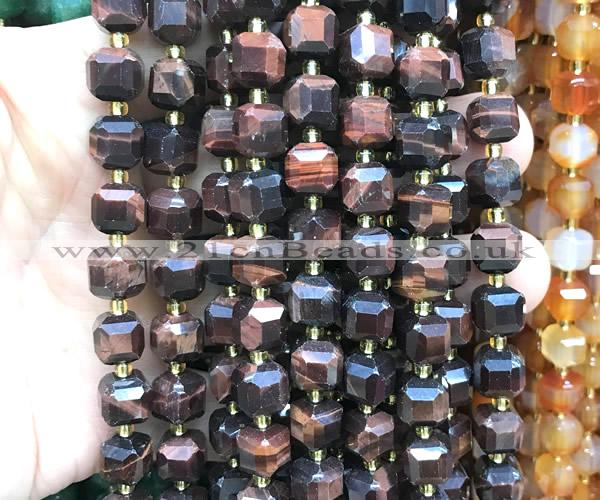 CCU1468 15 inches 8mm - 9mm faceted cube red tiger eye beads