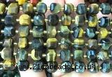 CCU1470 15 inches 8mm - 9mm faceted cube yellow & blue tiger eye beads