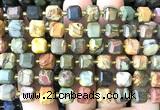 CCU1478 15 inches 8mm - 9mm faceted cube picasso jasper beads