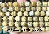 CCU1480 15 inches 8mm - 9mm faceted cube picture jasper beads