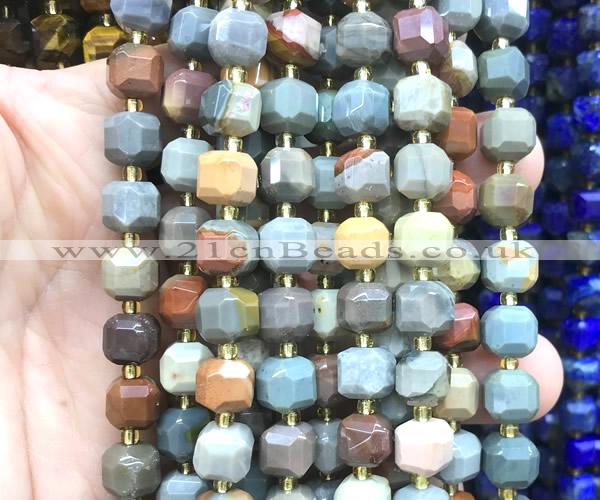 CCU1482 15 inches 8mm - 9mm faceted cube American picture jasper beads