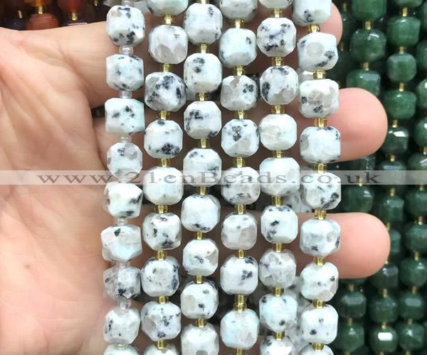 CCU1484 15 inches 8mm - 9mm faceted cube sesame jasper beads