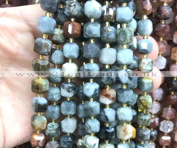 CCU1491 15 inches 8mm - 9mm faceted cube eagle eye jasper beads