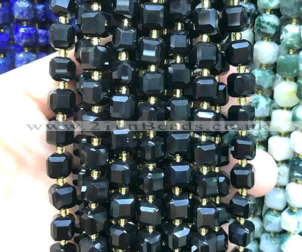 CCU1496 15 inches 8mm - 9mm faceted cube black onyx beads