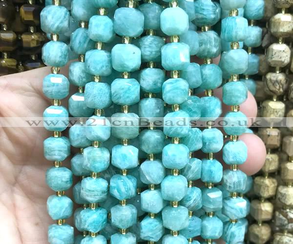 CCU1525 15 inches 8mm - 9mm faceted cube amazonite gemstone beads