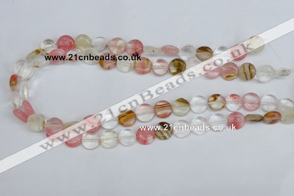 CCY213 15.5 inches 12mm flat round volcano cherry quartz beads