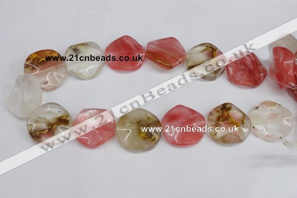 CCY229 15.5 inches 30mm wavy coin volcano cherry quartz beads