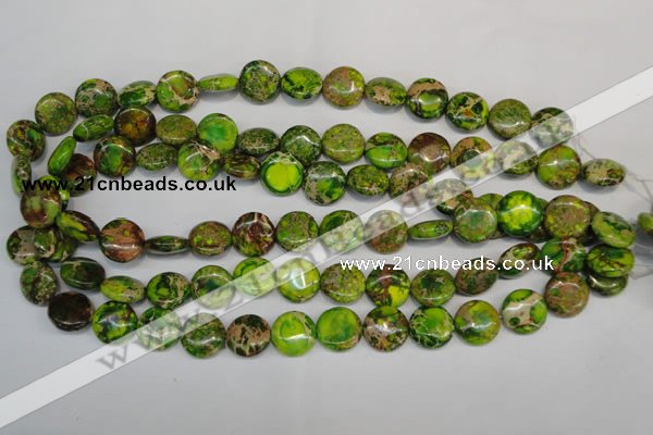 CDI123 15.5 inches 14mm flat round dyed imperial jasper beads