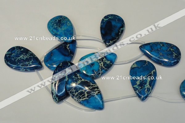 CDT345 Top-drilled 30*50mm flat teardrop dyed aqua terra jasper beads