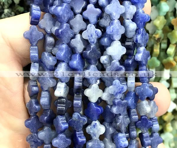 CFG1603 15 inches 8mm four leaf clover blue aventurine beads