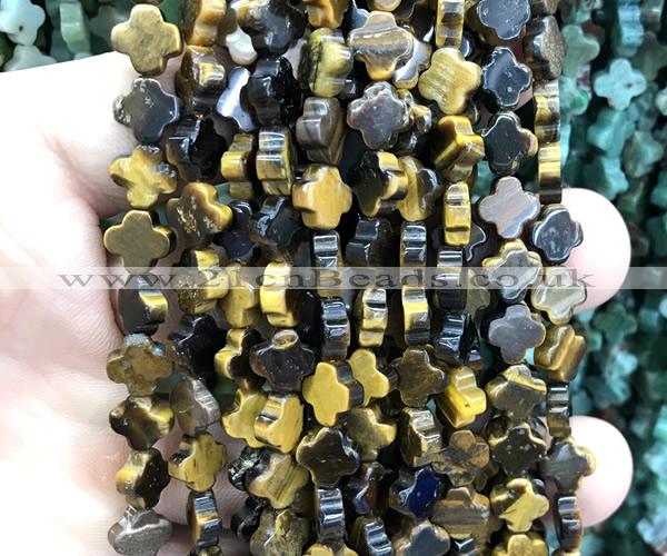 CFG1617 15 inches 8mm four leaf clover yellow tiger eye beads