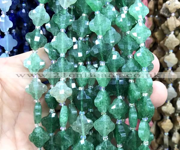 CFG1801 15 inches 12mm four leaf clover green strawberry quartz beads