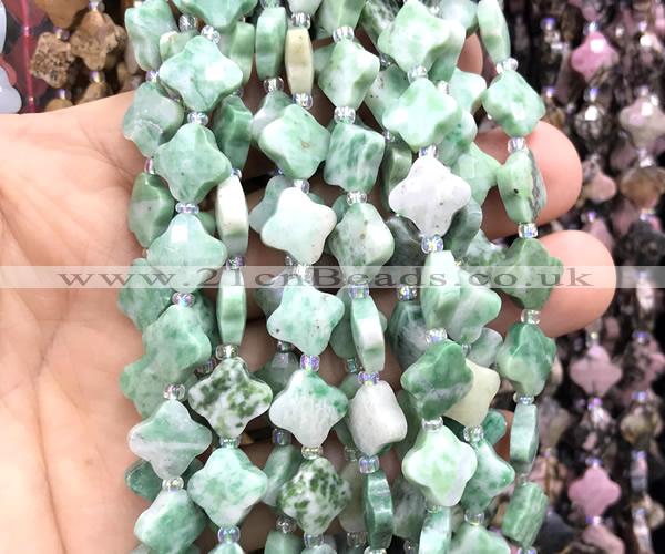 CFG1802 15 inches 12mm four leaf clover Qinghai jade beads